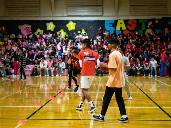 IPoly students play dodge ball at a pep rally in September, 2019.